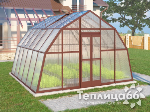 Теплица Рада Каспий из поликарбоната, 4х4 метра, коричневая